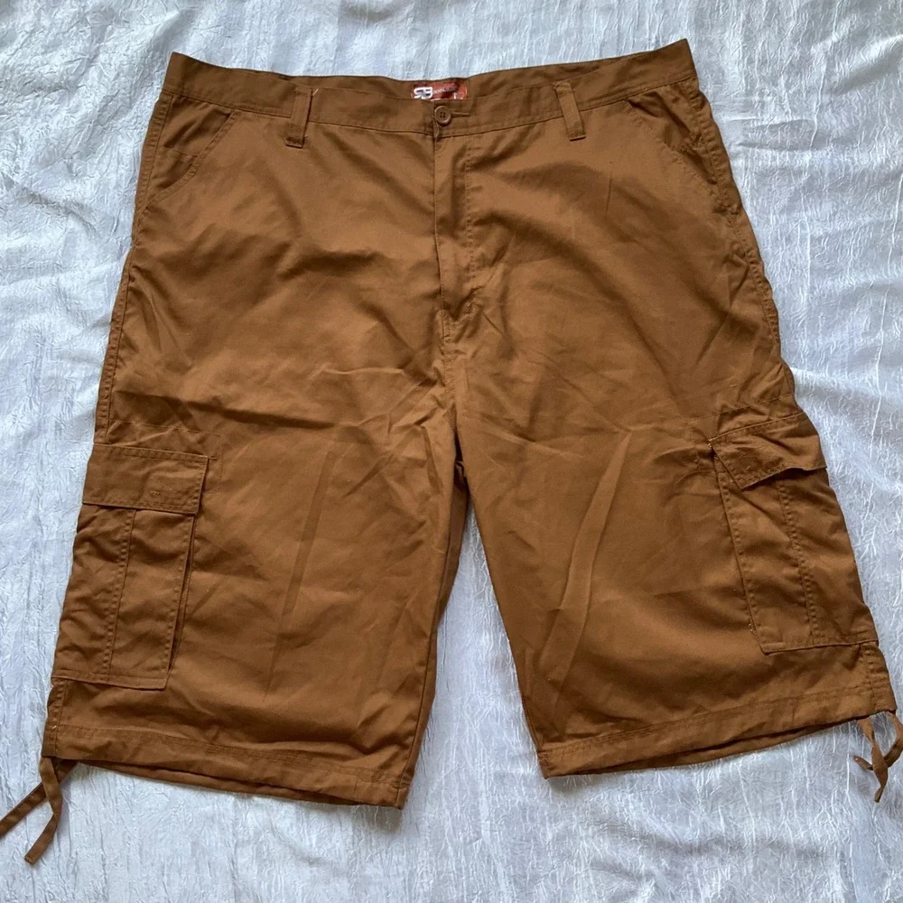 Royal Blue Mens Sz 50 Big & Tall  Utility Cargo Shorts Drawstring Brown Workwear